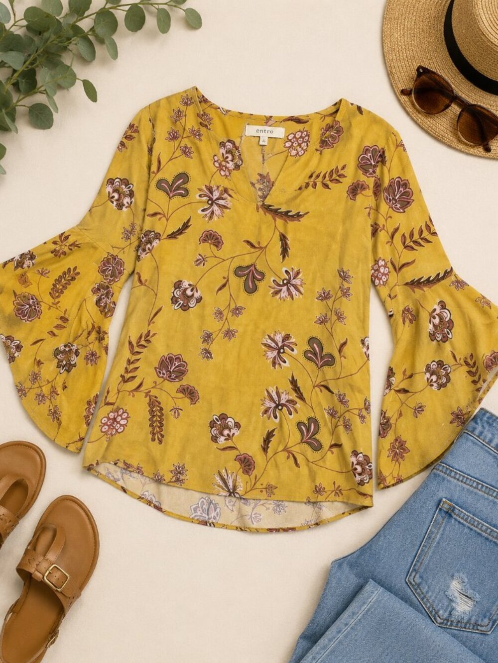 Allison Joy Silk Boho Sleeve Blouse – Size M, Flowy V-Neck Top